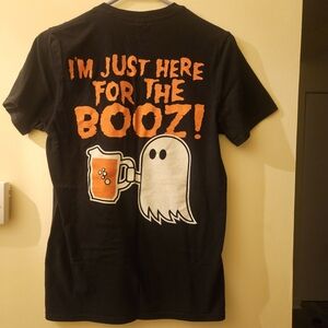 Black Halloween T-Shirt with Ghost and Beer Graphic